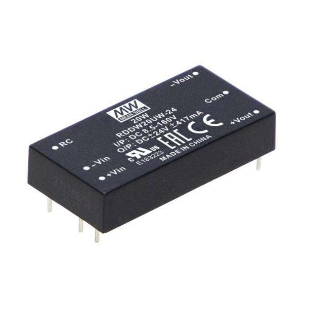 MEAN WELL RDDW20UW 20-Watt Dual Output PCB mount DC converter with wide input voltage range
